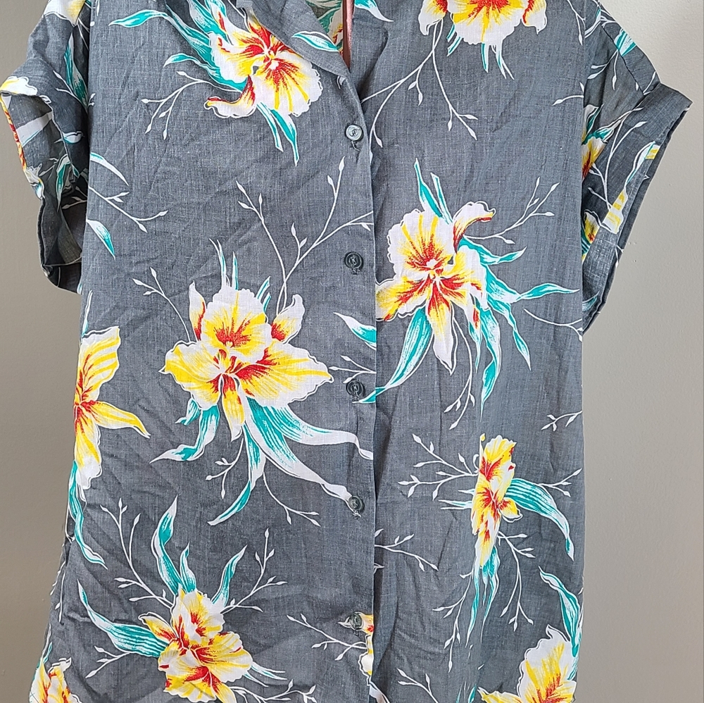 Vintage 70s 80s Thats Right California Floral Hawaiian Button Shirt Size 40